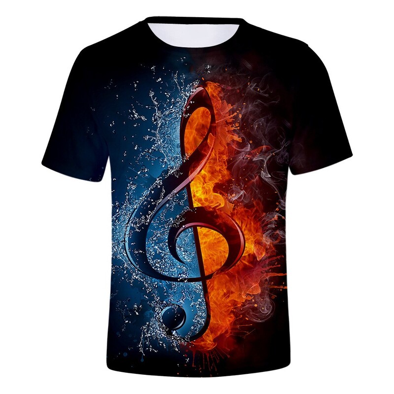 3D fire and ice musical note t-shirt