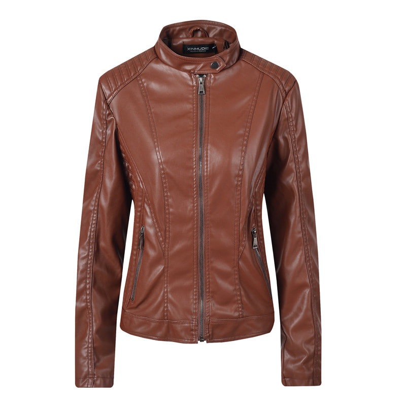 Plus Size women's PU slim fit leather jacket